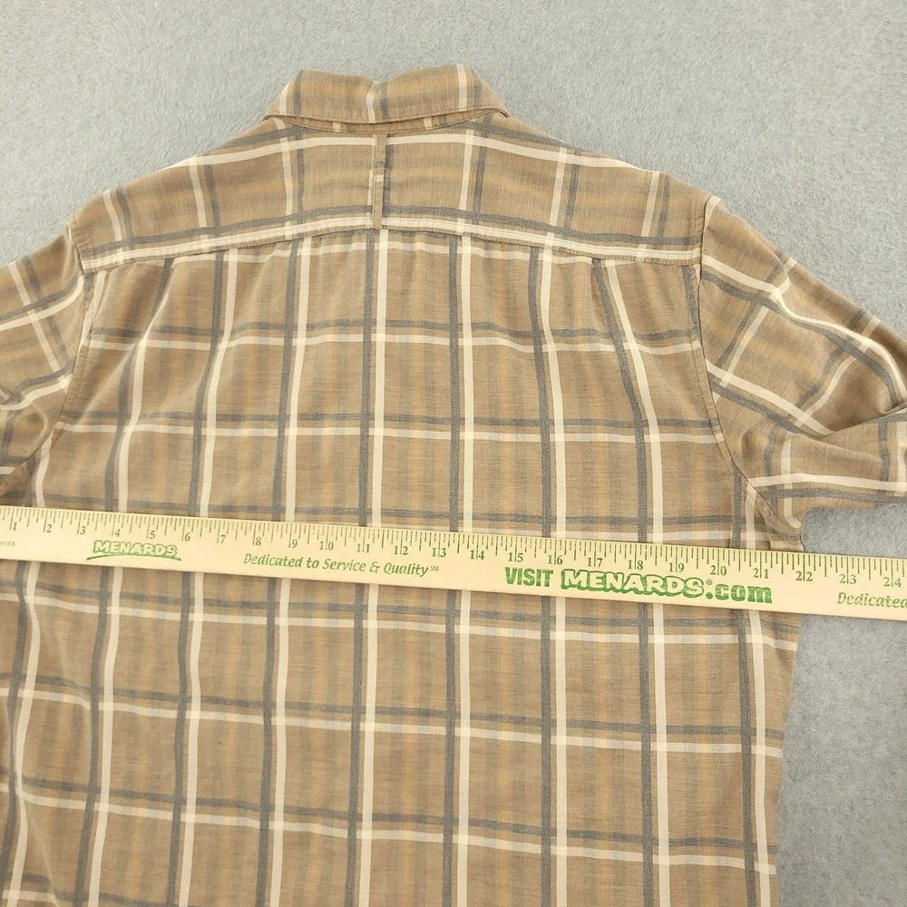 Banana Republic Luxe Flannel Mens MT Beige Plaid Long Sleeve Flannel Button Up